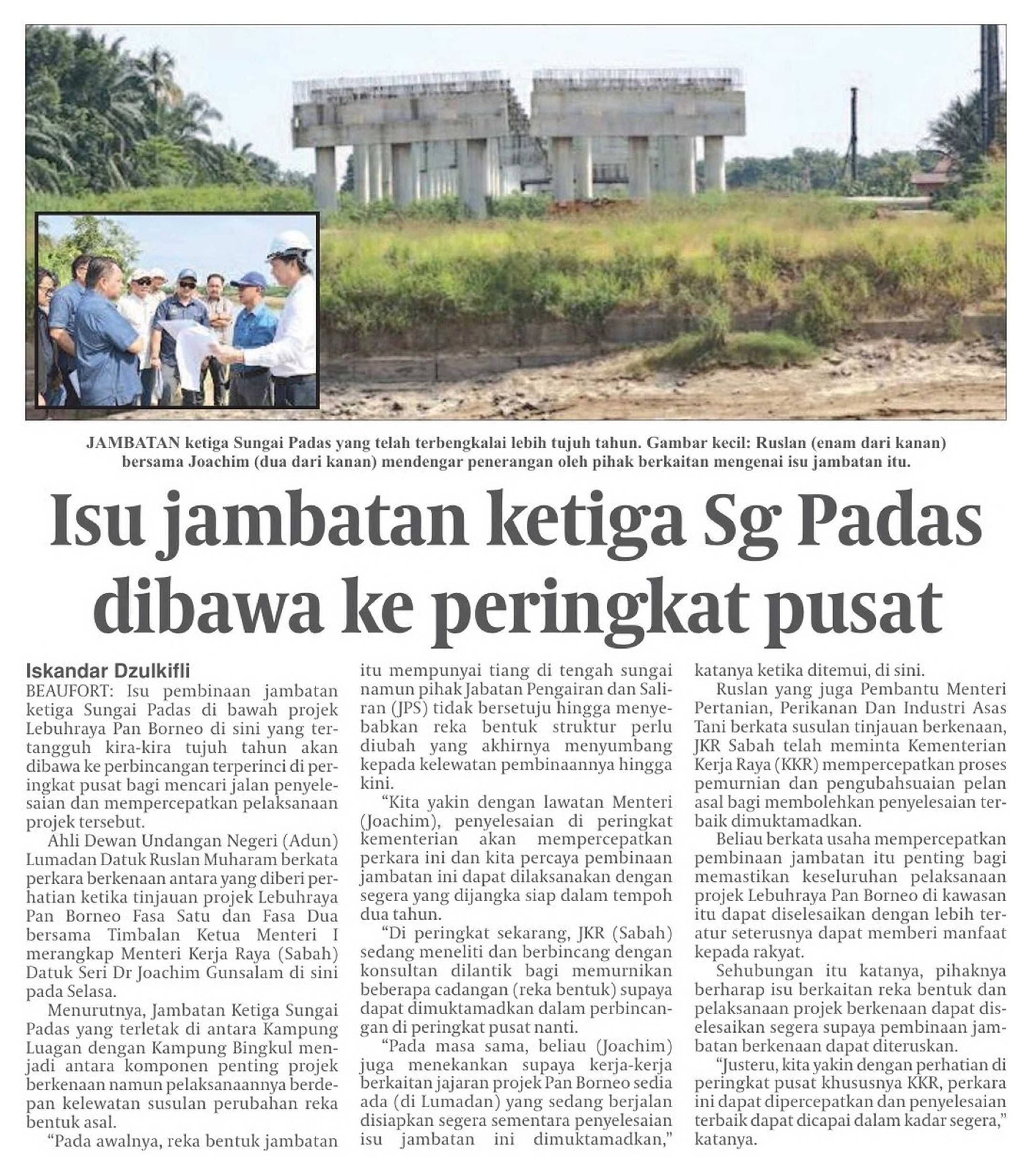 19 Ogos, Beufort - Isu Jambatan Ketiga Sg Padas Dibawa ke Peringkat Pusat (Daily Express)